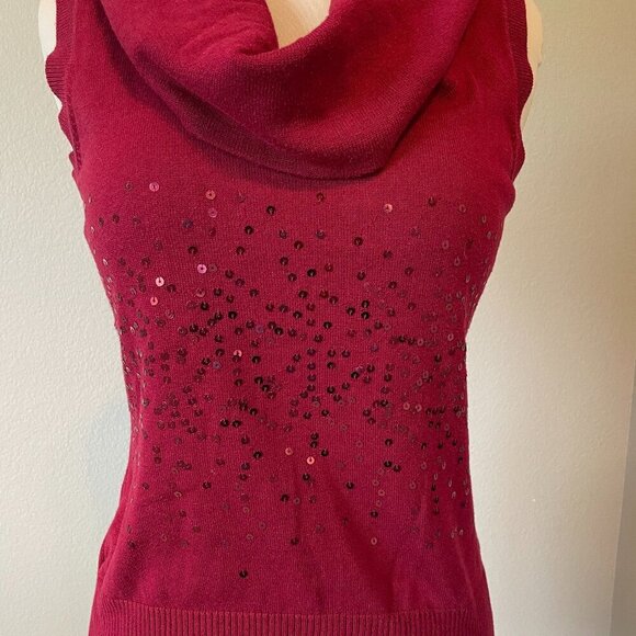 NWOT Apt.9 Red Cowl Neck Sleeveless Sweater with Sequence, Size M EUC - Picture 3 of 9